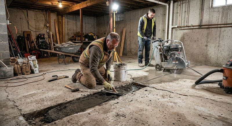 Cracked Basement Floor Repair in New Milford, CT
